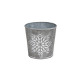 Load image into Gallery viewer, Whitewashed Snowflake Tin Planter - 7"D or 5"D