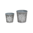 Load image into Gallery viewer, Whitewashed Snowflake Tin Planter - 7"D or 5"D