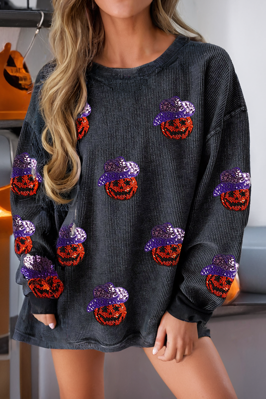 LDC Halloween Pumpkin Graphic Drop Shoulder Sweatshirt