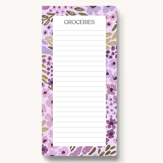 Lilac Floral Magnetic Grocery List Notepad