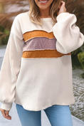 Load image into Gallery viewer, LDC Corded Exposed Seam Knit Patchwork Drop Sleeve Blouse
