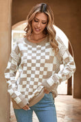 Load image into Gallery viewer, LDC Checkered Print Drop Shoulder Round Neck Sweater