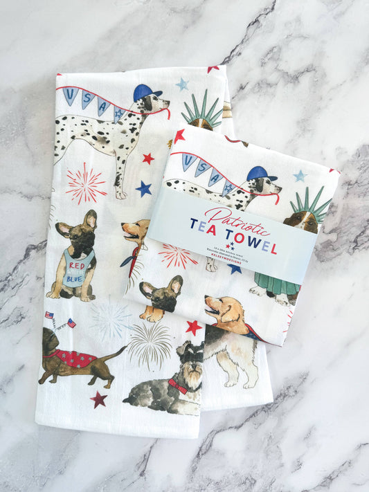 Patriotic Dogs Kitchen Towel - Fourth of July Tea Towel