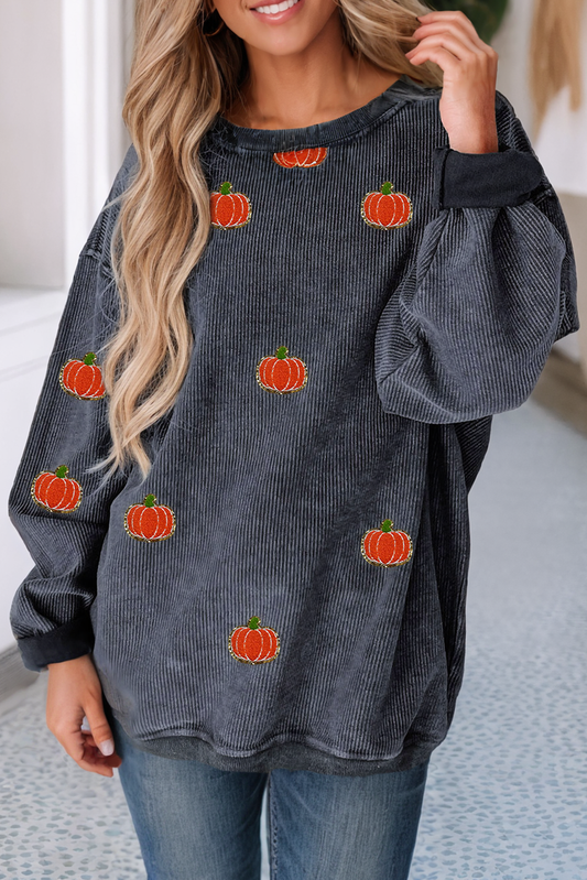 LDC Halloween Pumpkin Graphic Drop Shoulder Sweatshirt