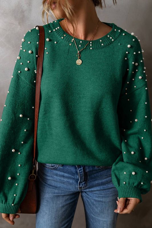 LDC Long Sleeve Round Neck Pearl Pullover Sweater