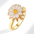 Load image into Gallery viewer, Gold Enamel Daisy Flower Fidget Spinner Ring in Solid Copper