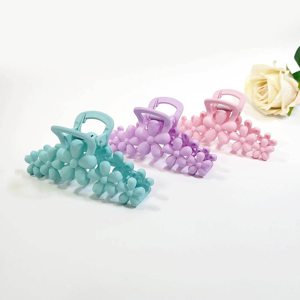 Matte Color Flower Pattern Hair Claw Clip