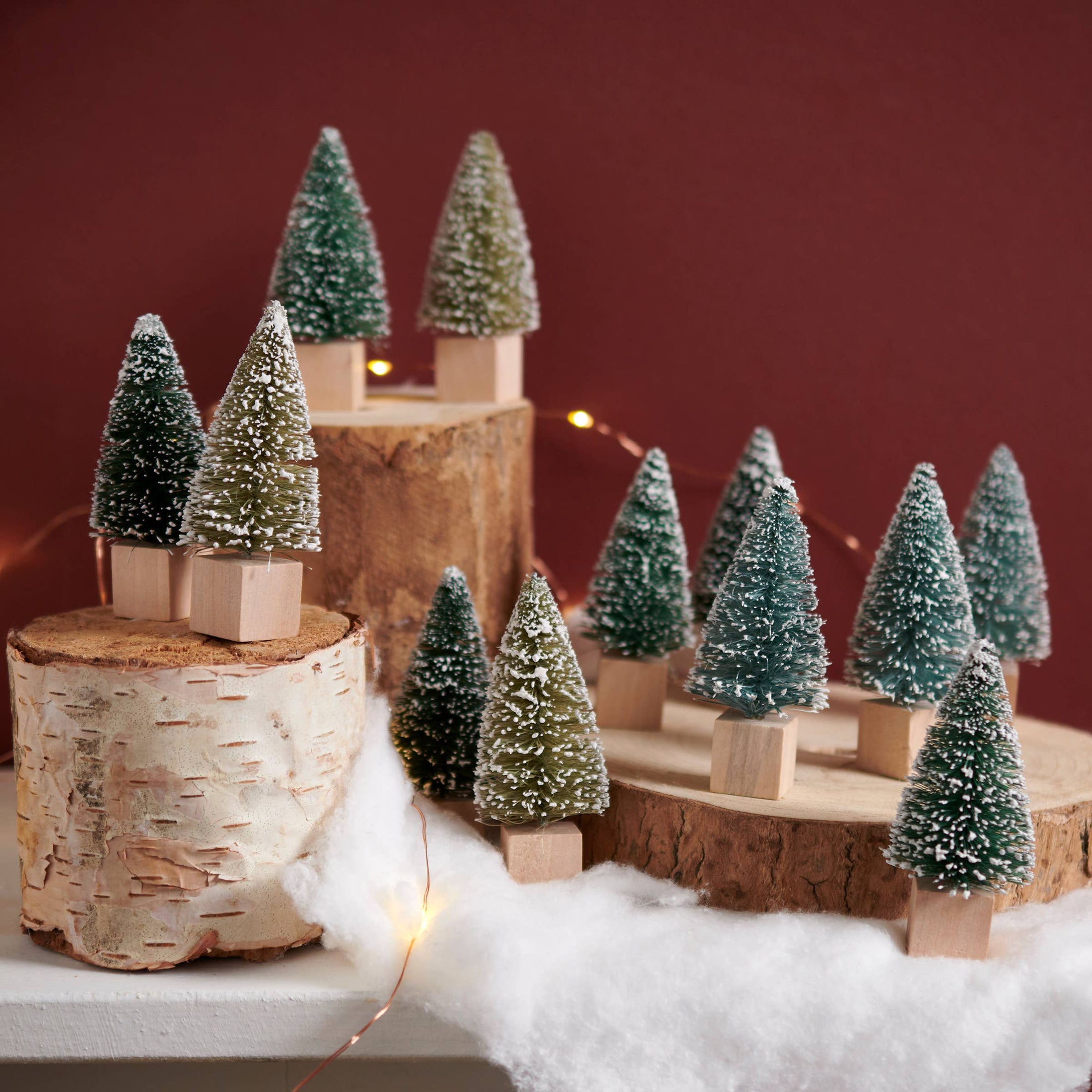 Mini Green Bottle Brush Tree Set