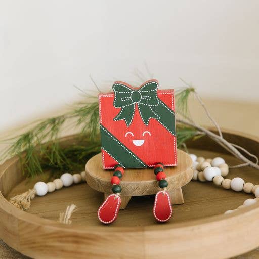 Chunky wood present w/beads for Legs CHRISTMAS Decor