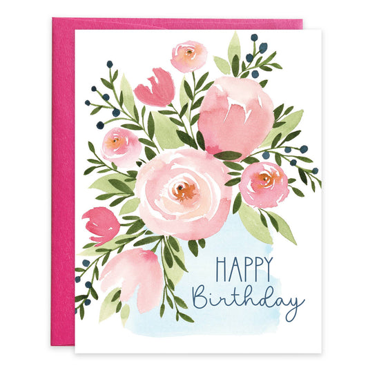 Birthday Greeting Card - Pink Roses