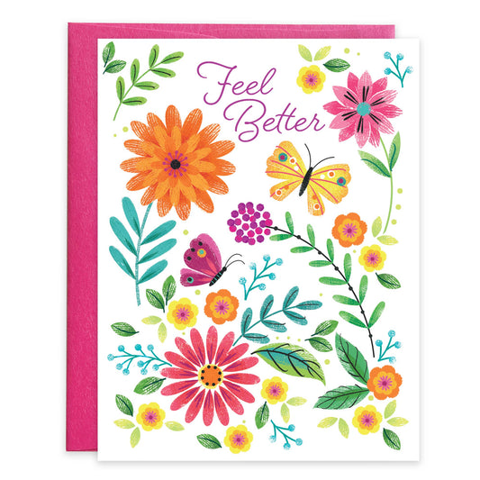 With Scripture Get Well Greeting Card - Butterfly and Stems