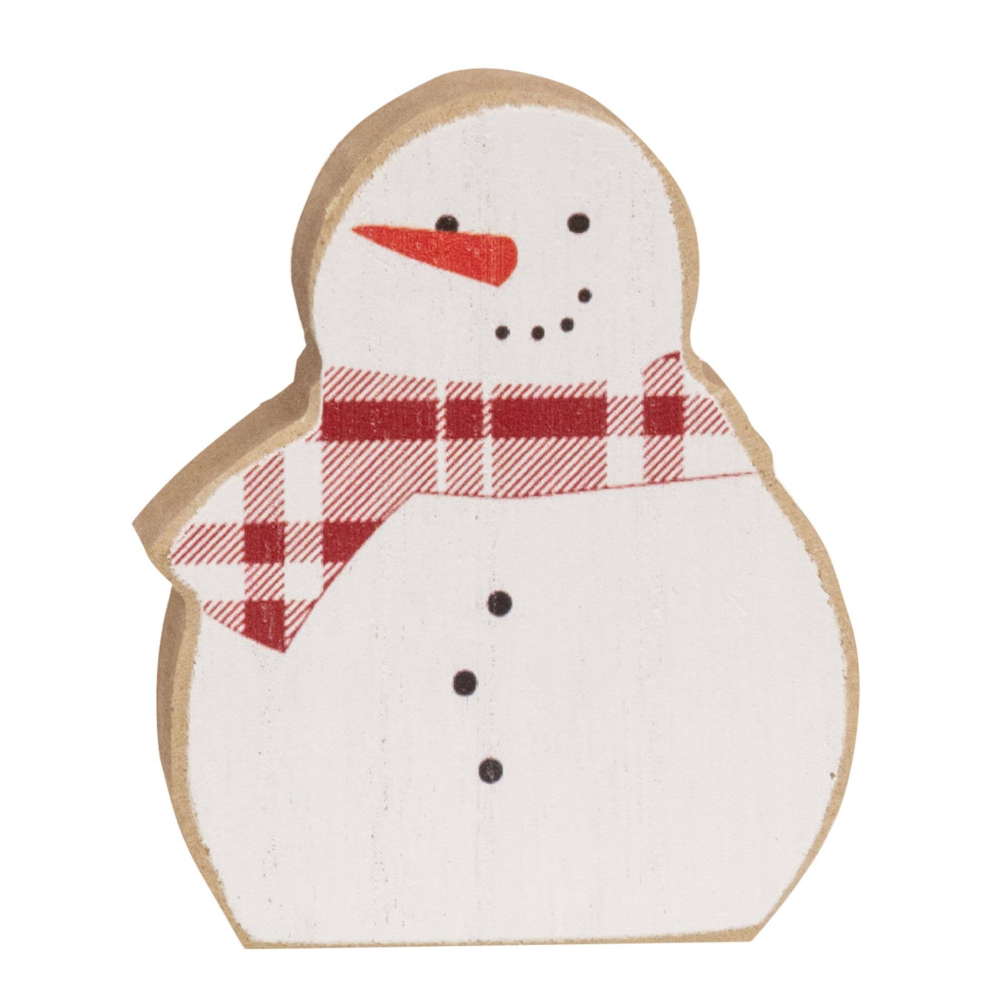 2/Set, Snowmen w/Scarves Chunky Wooden Sitters