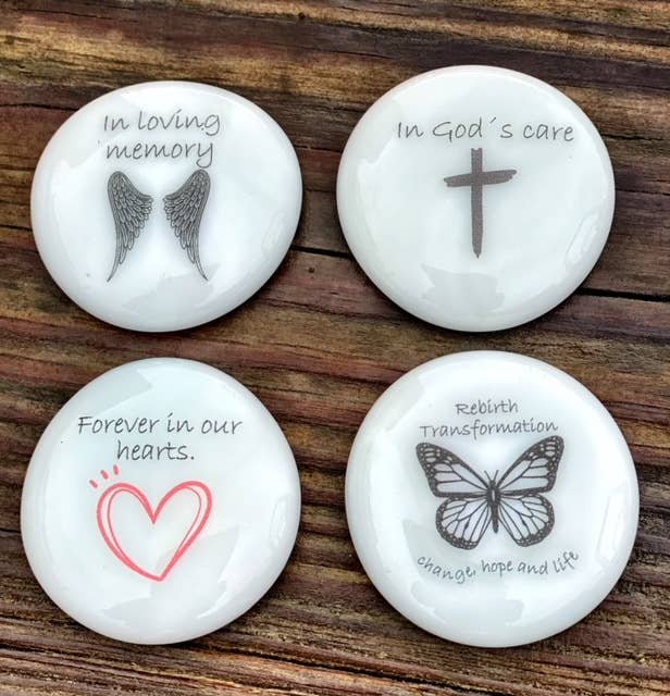Grief Imprinted Glass Stones (40) in Dough Bowl Display