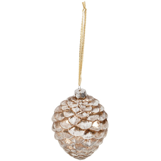 Glass Snowy Pinecone Christmas Ornament
