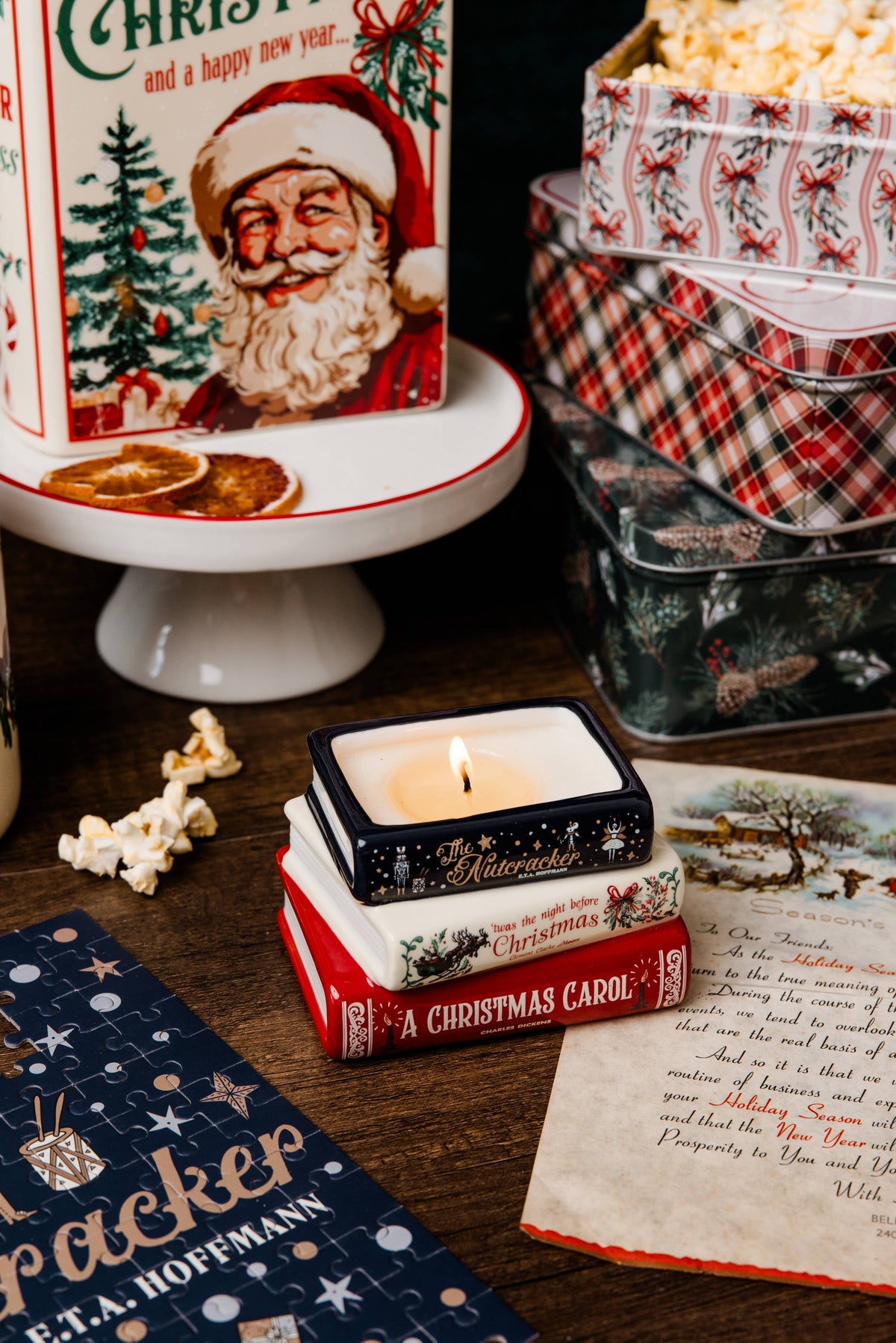 Stacked Books Candle, Holiday Classics