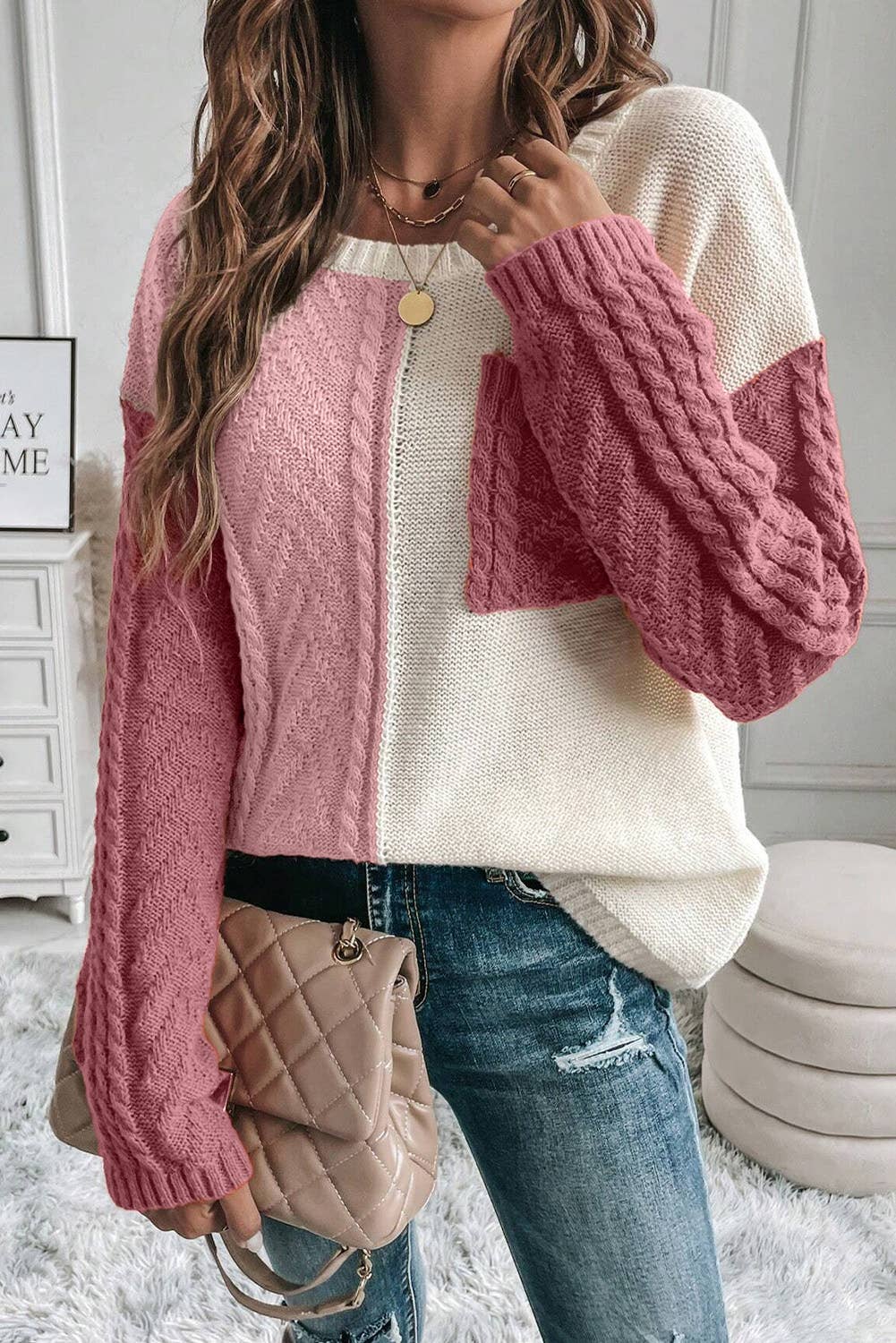 LDC Colorblock Patched Pocket Drop Shoulder Sweater