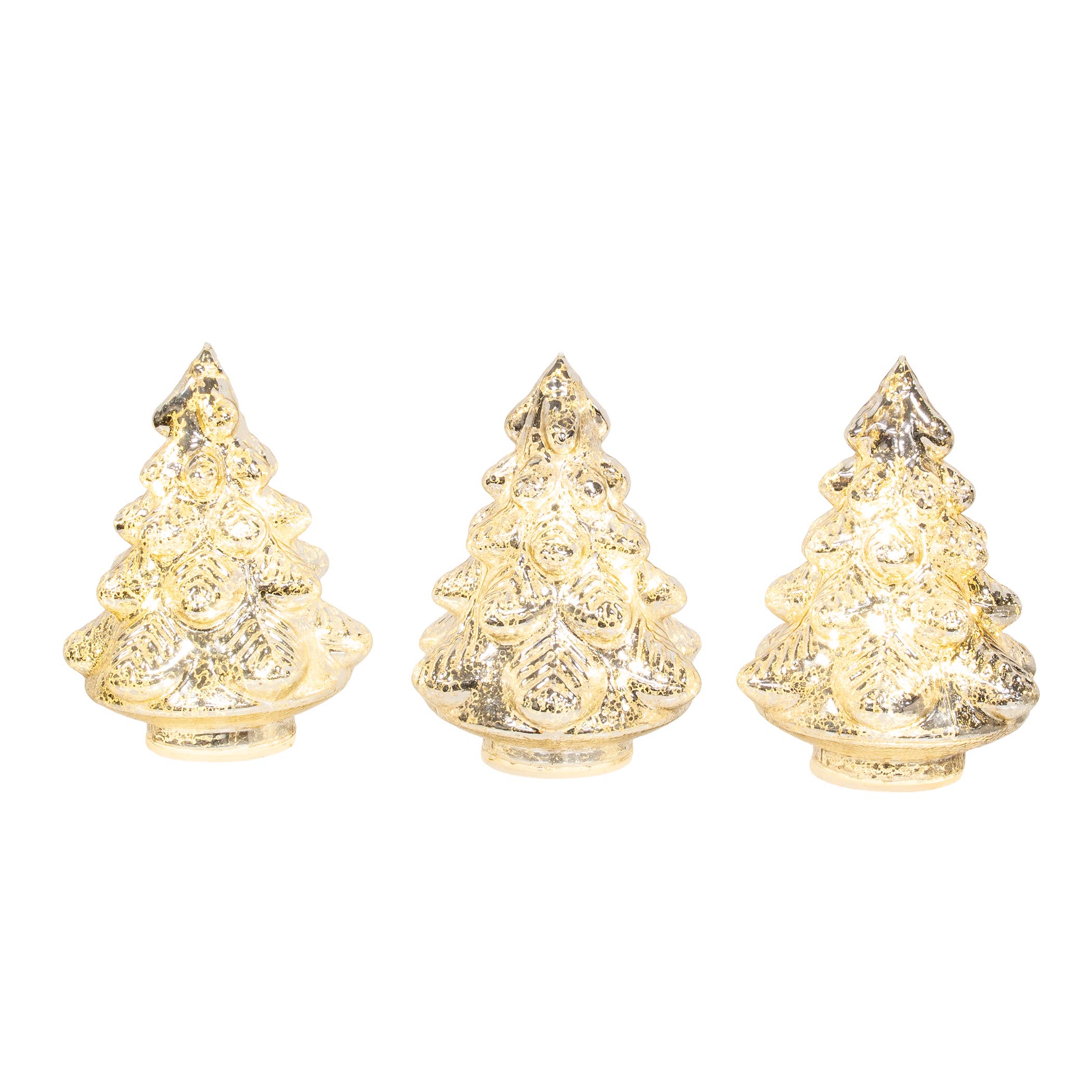 3/Set - Silver Mercury Glass LED Christmas Trees