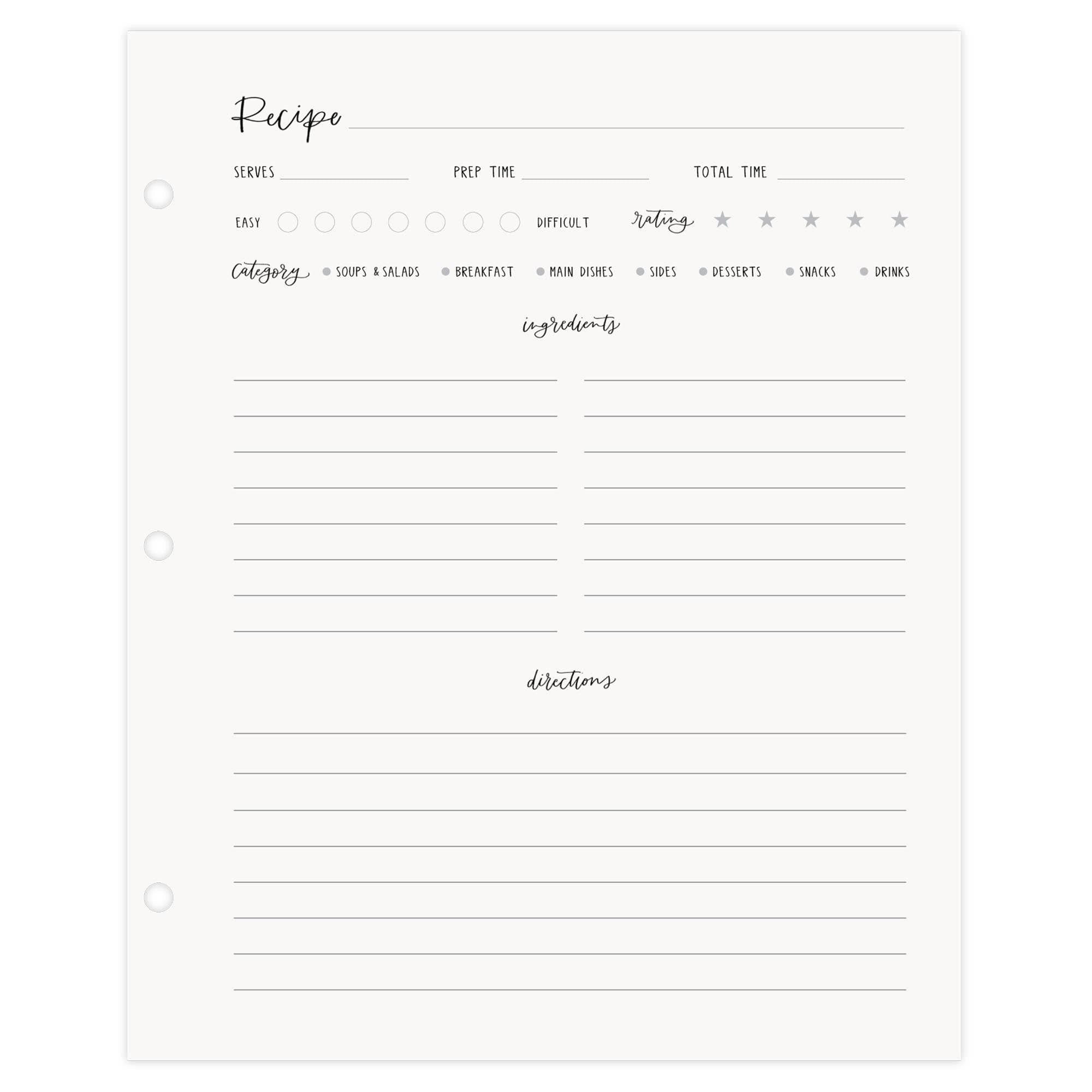 Petite Recipe Page Set