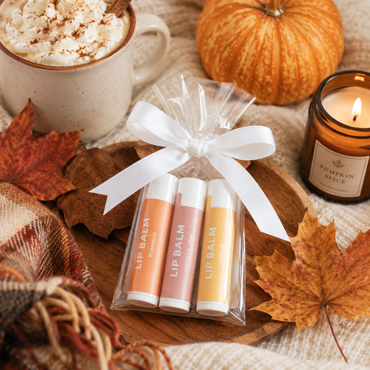 Fall Lip Balm Gift Set – Pumpkin, Citrus & Vanilla Chai