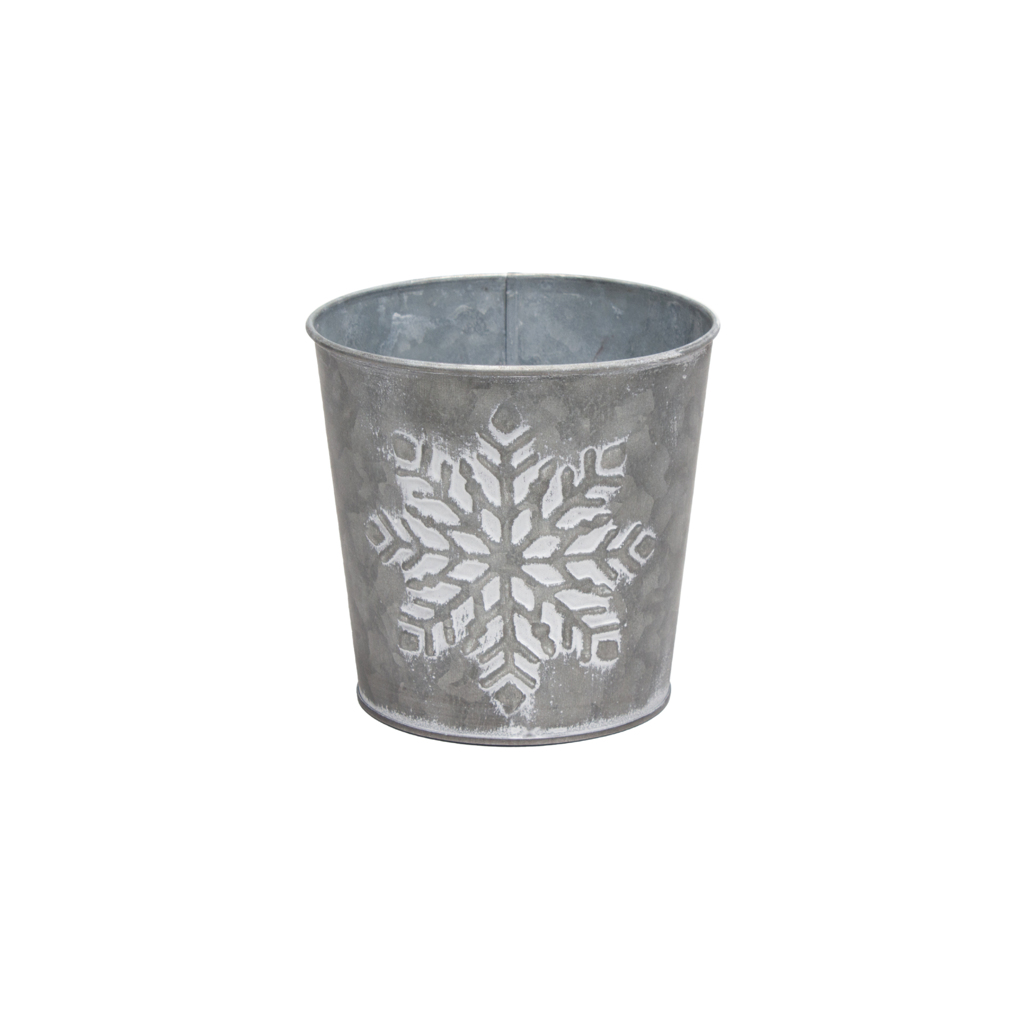 Whitewashed Snowflake Tin Planter - 7"D or 5"D