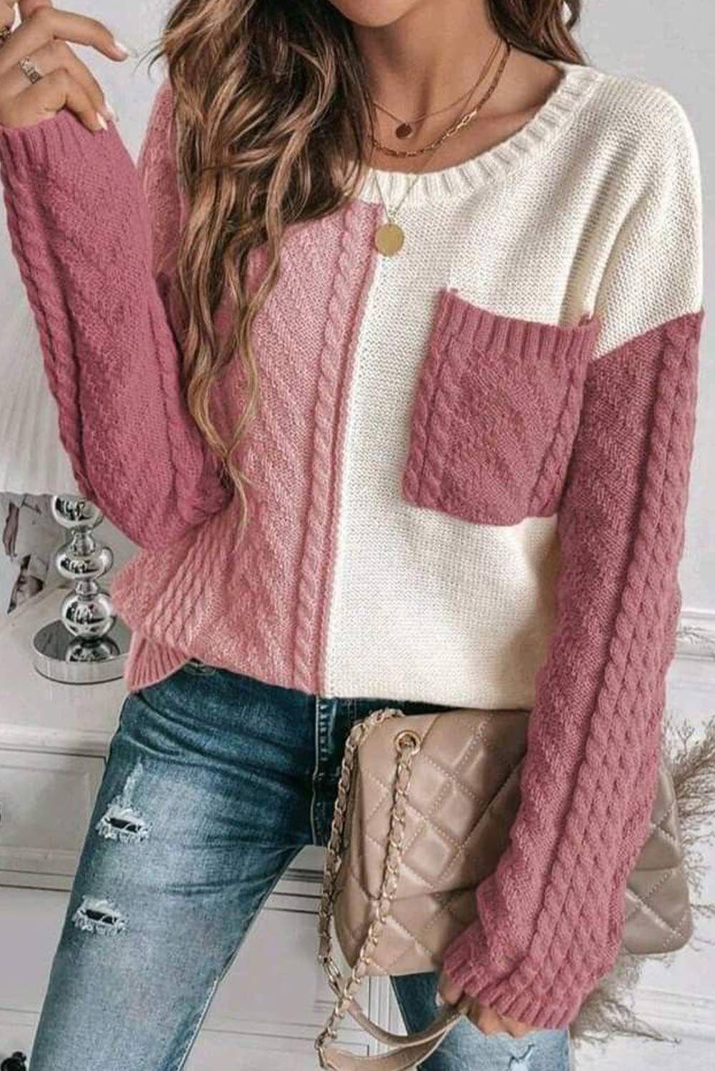 LDC Colorblock Patched Pocket Drop Shoulder Sweater