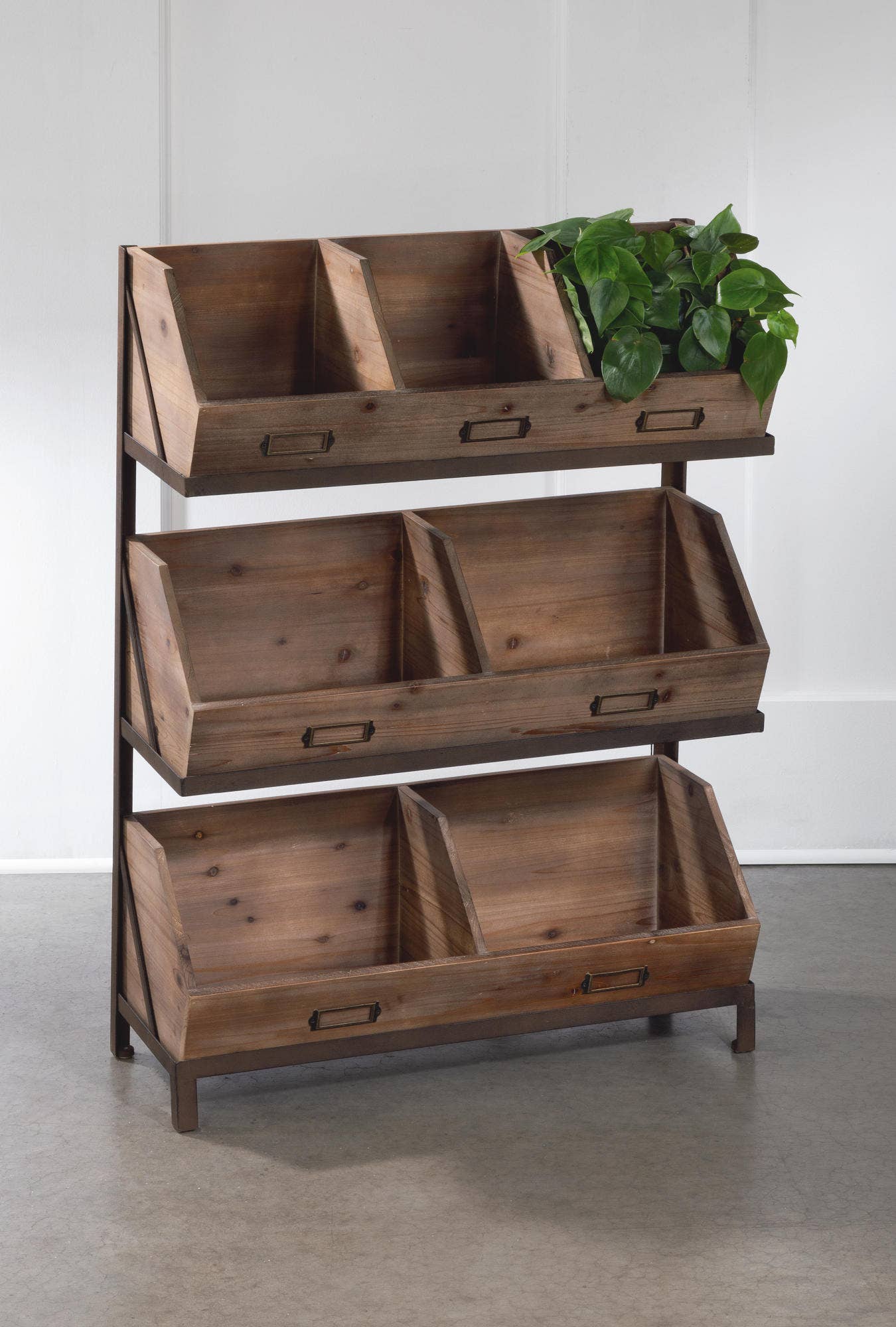 Industrial Wooden Bin Organizer with 7 bins