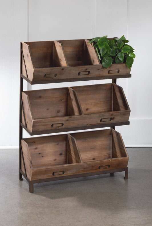 Industrial Wooden Bin Organizer with 7 bins