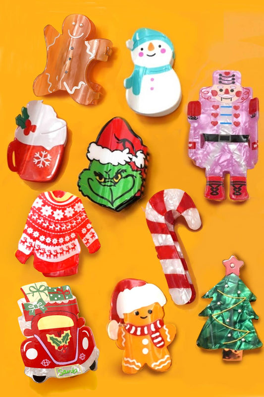 CHRISTMAS TREE SANTA SNOWMAN HAIR CLAW CLIPS | 40H939