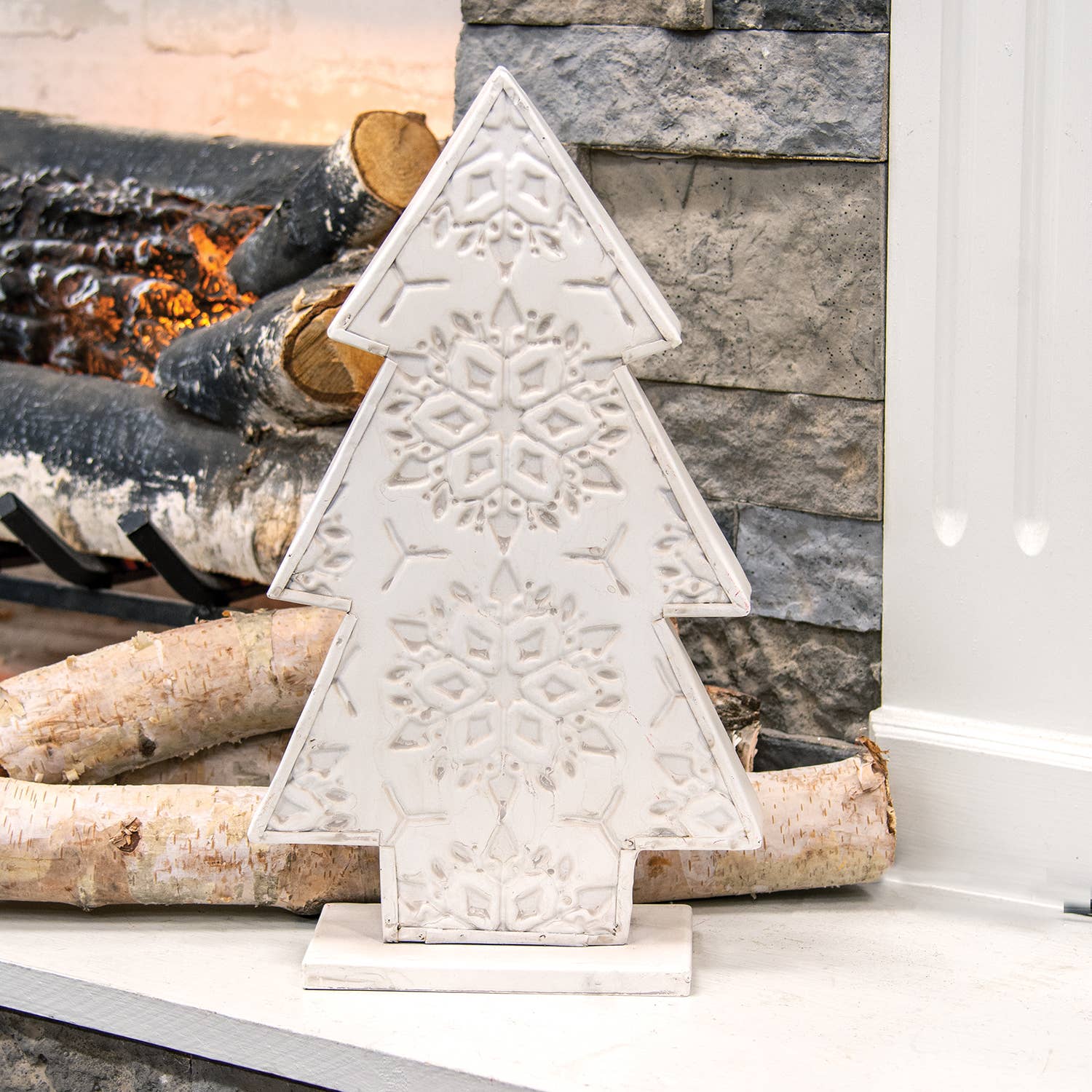 Snowflake Embossed Distressed Metal Christmas Tree