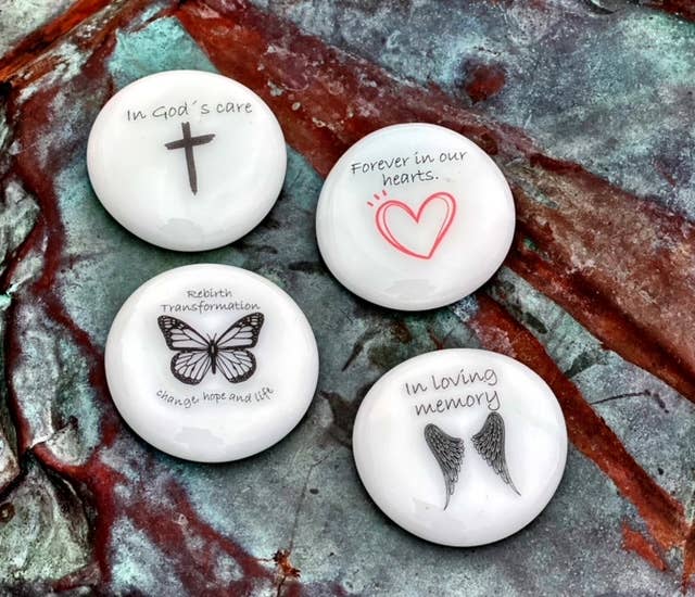 Grief Imprinted Glass Stones (40) in Dough Bowl Display