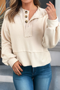 Load image into Gallery viewer, LDC Corded Texture Lantern Sleeve Buttons Henley Sweatsuit
