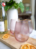 Load image into Gallery viewer, Glass Stemless Wine Ribbed Mauve
