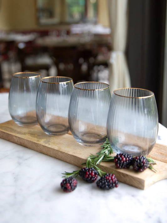 Smoke Ribbed Glass Stemless Wine Glass