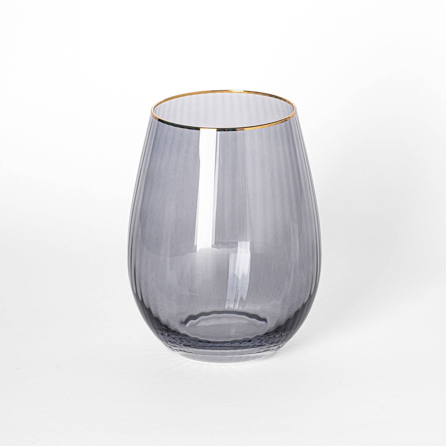 Smoke Ribbed Glass Stemless Wine Glass