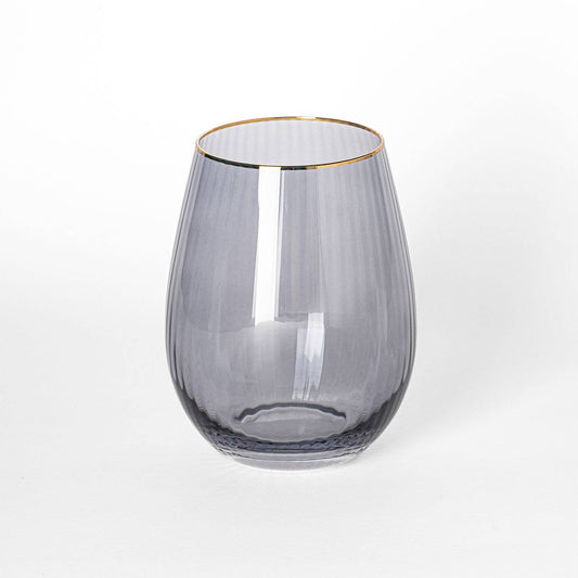 Smoke Ribbed Glass Stemless Wine Glass