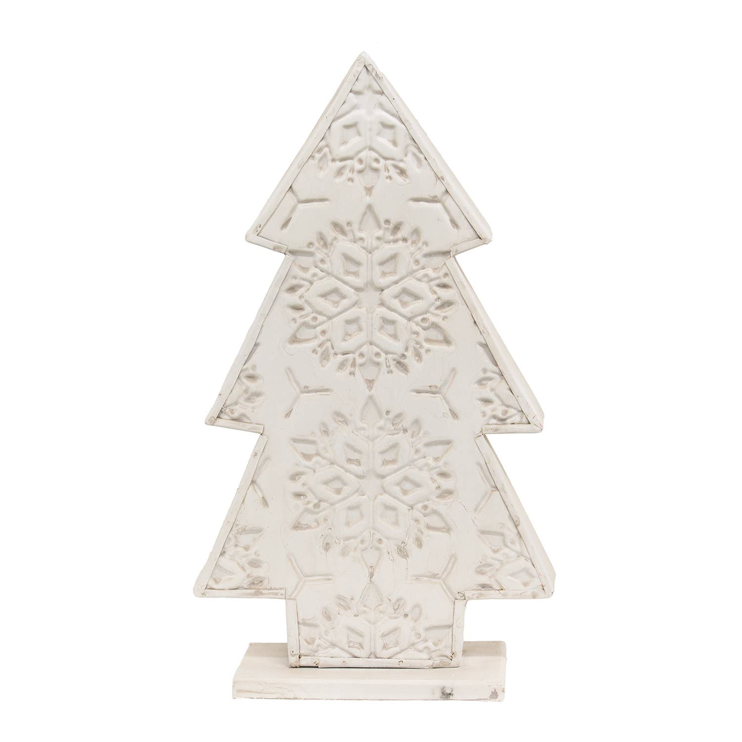 Snowflake Embossed Distressed Metal Christmas Tree