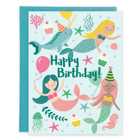 Birthday Greeting Card - Mermaids and Balloons-Kids