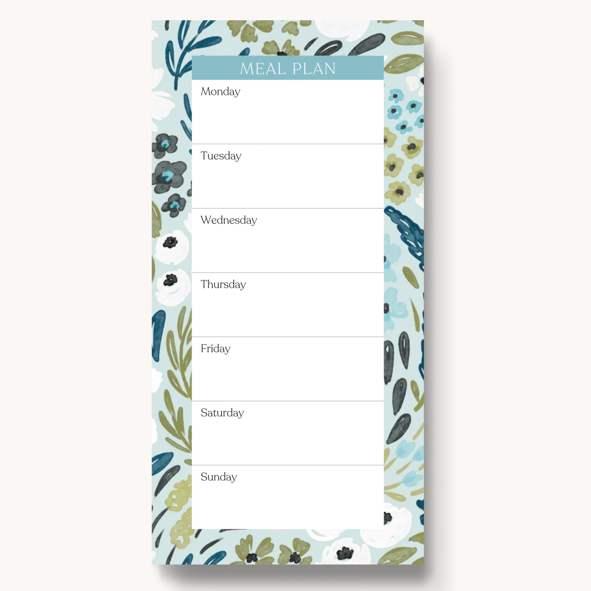Waterfall Floral Magnetic Meal Plan Notepad, 8x4"