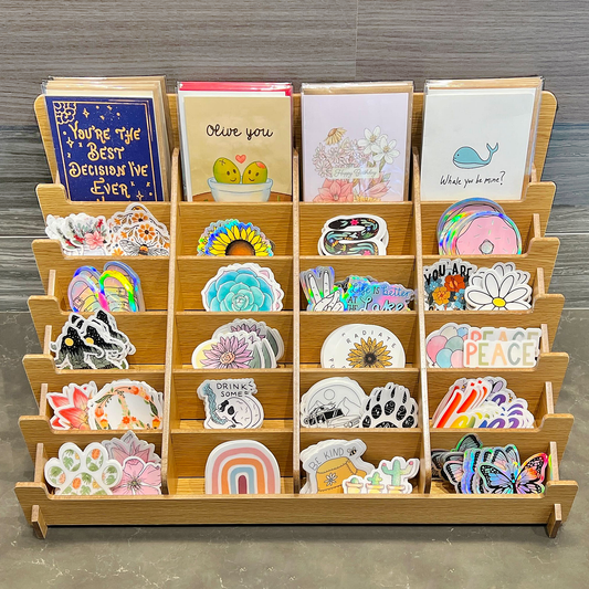 24 Pocket Wooden Sticker Display Rack - Holds 500+ Stickers!