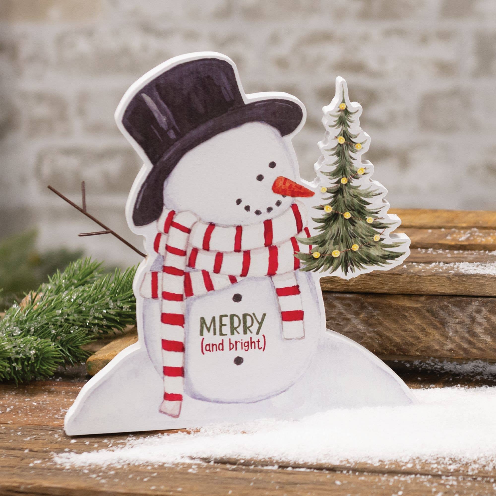 Merry (and Bright) Wooden Snowman Sitter