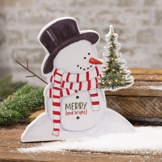 Merry (and Bright) Wooden Snowman Sitter