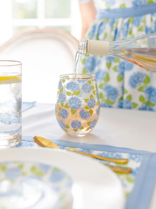Stemless Wine Glass | Hydrangea