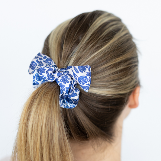 Porcelain Floral Satin Scrunchie