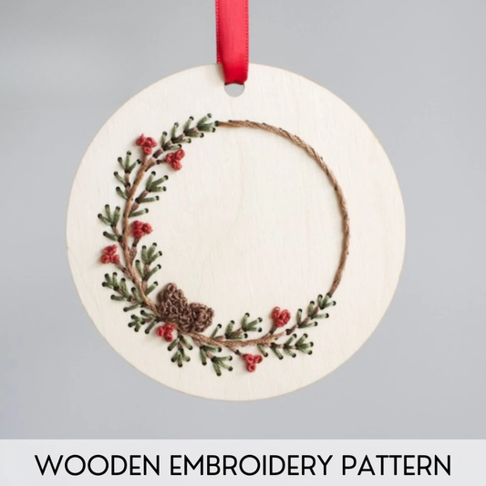 Pinecone Wreath Ornament - DIY Wood Embroidery Kit