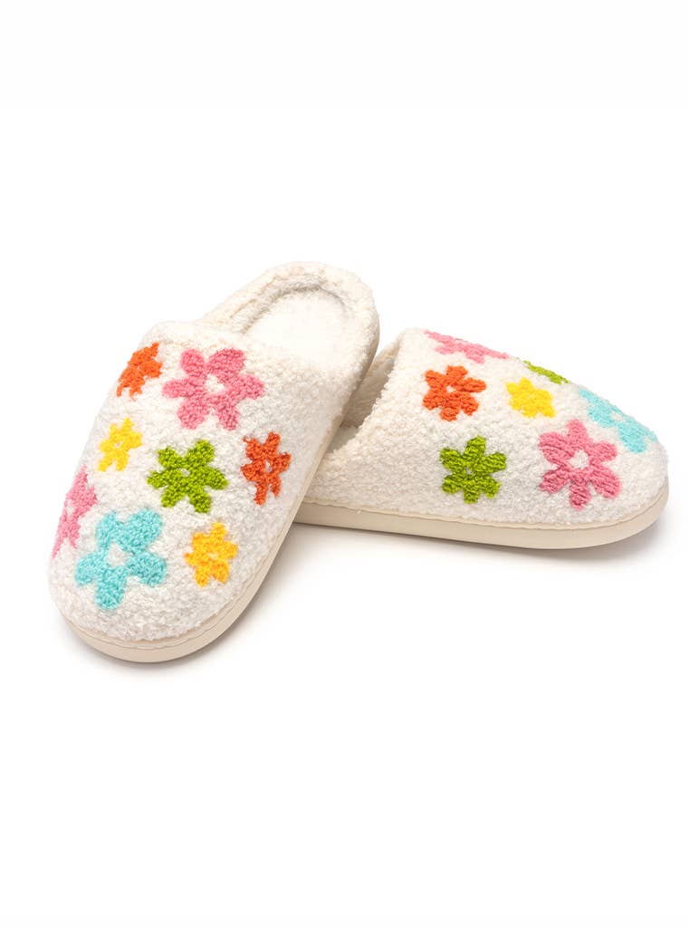 Indoor / Outdoor Slippers - Flowers w/ Hearts - White