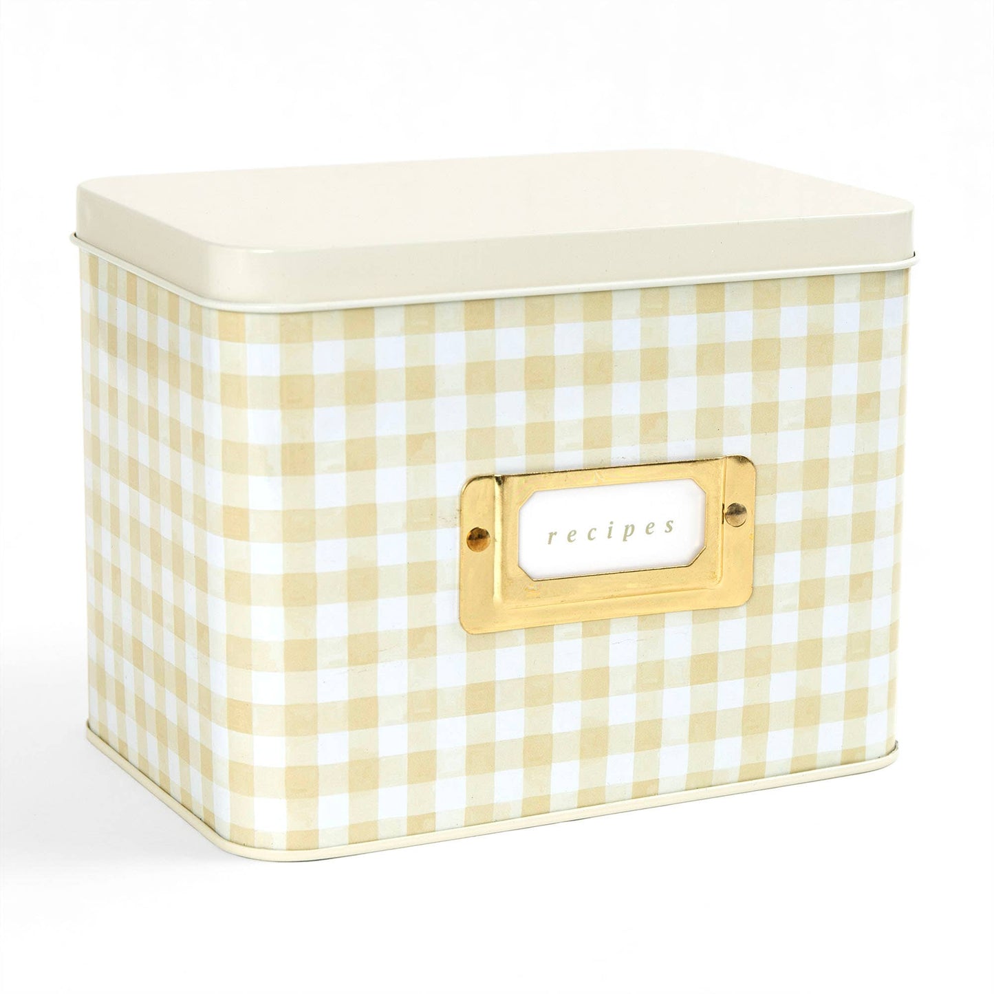 Beige Gingham Tin Recipe Box