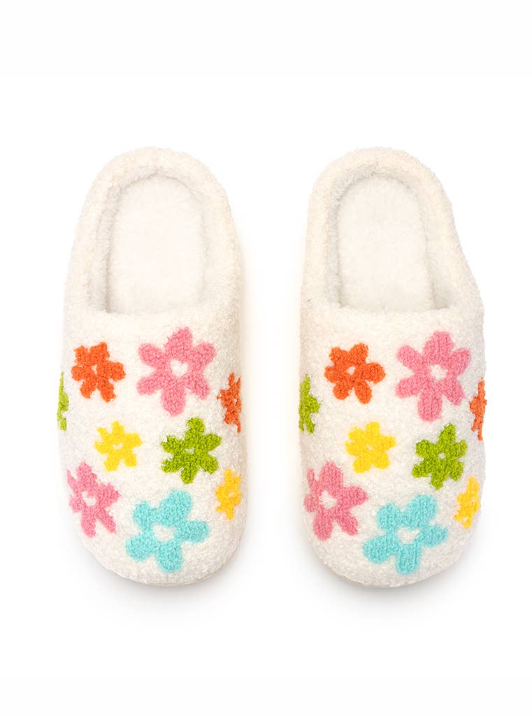 Indoor / Outdoor Slippers - Flowers w/ Hearts - White