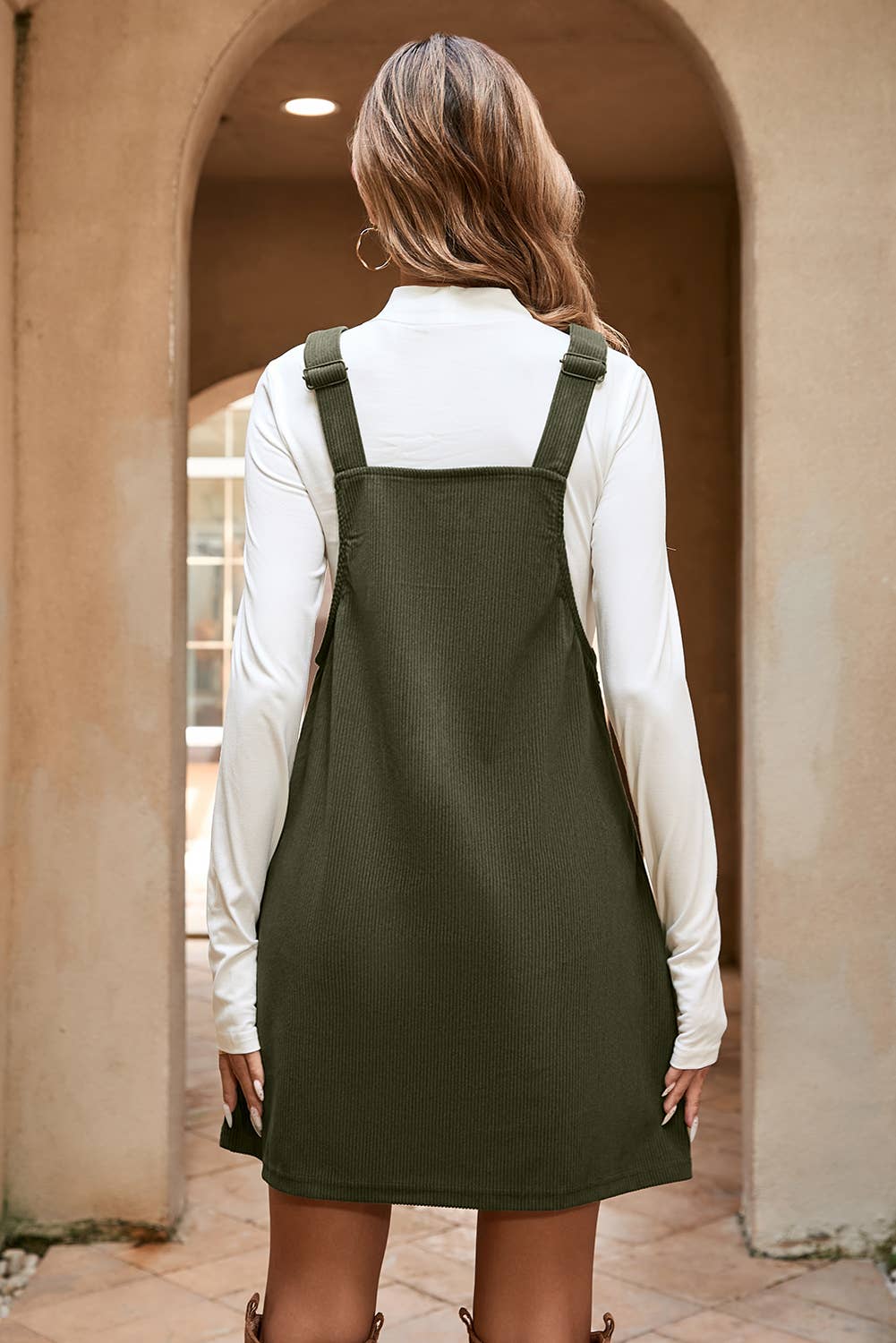 LDC Solid Front Pockets Sleeveless Corduroy Overall Dress