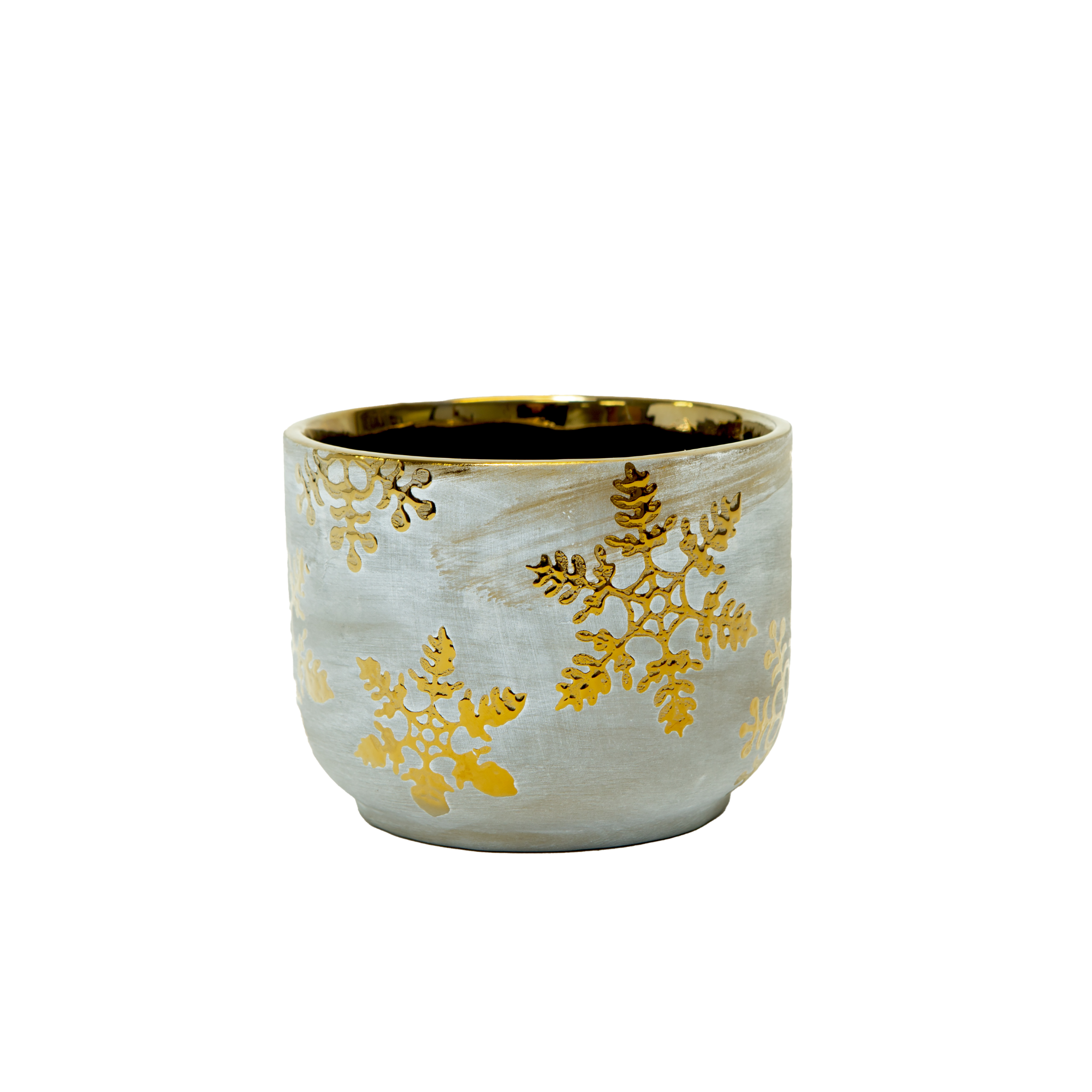 4"D Gold Metallic Snowflake Pot - Concrete
