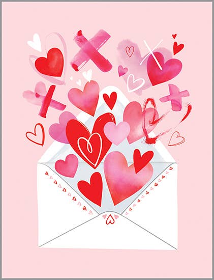 Valentine Greeting Card - Bright Hearts - Envelope full of Hearts